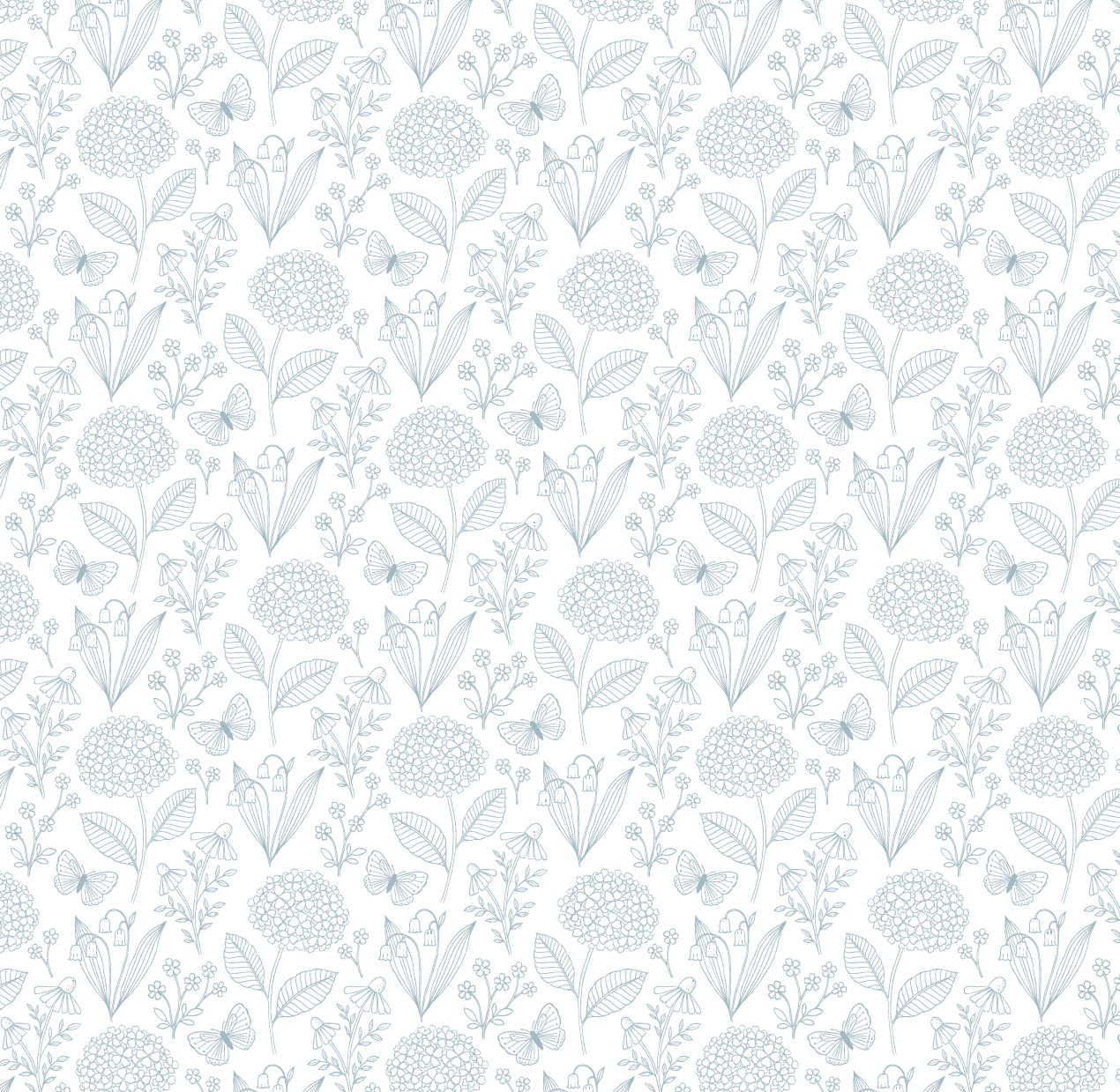 Hydragea and Butterflies Wallpaper by Gooseberry Moon - Sample 1 foot by 1 foot / Teal - Loomwell Home Goods