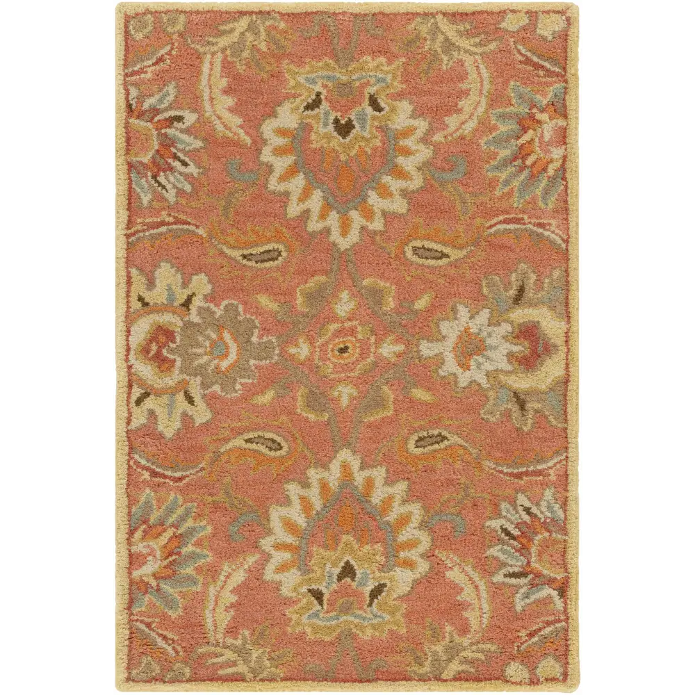 Terra Cotta Floral Wool Area Rug - 2’ x 3’ Rectangle - Boutique Rugs