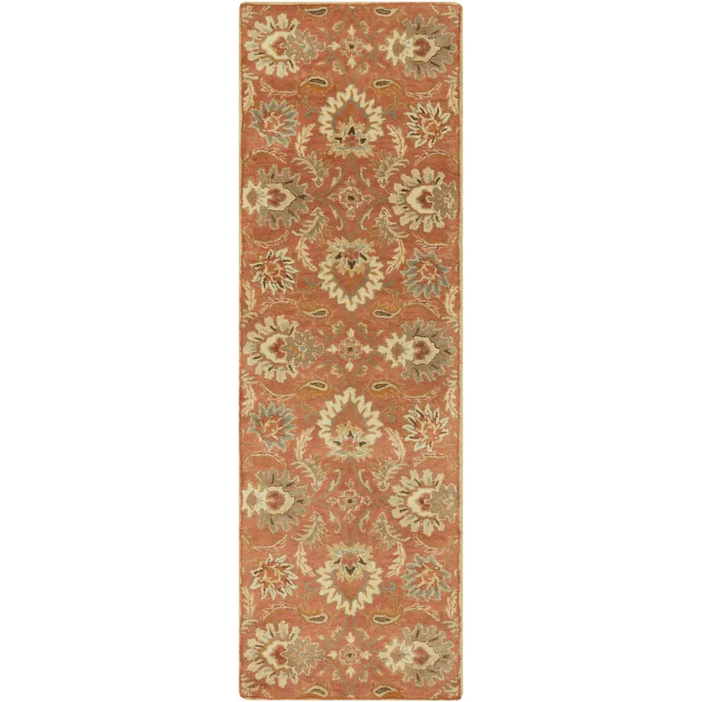 Terra Cotta Floral Wool Area Rug - 2’6’’ x 8’ Runner - Boutique Rugs