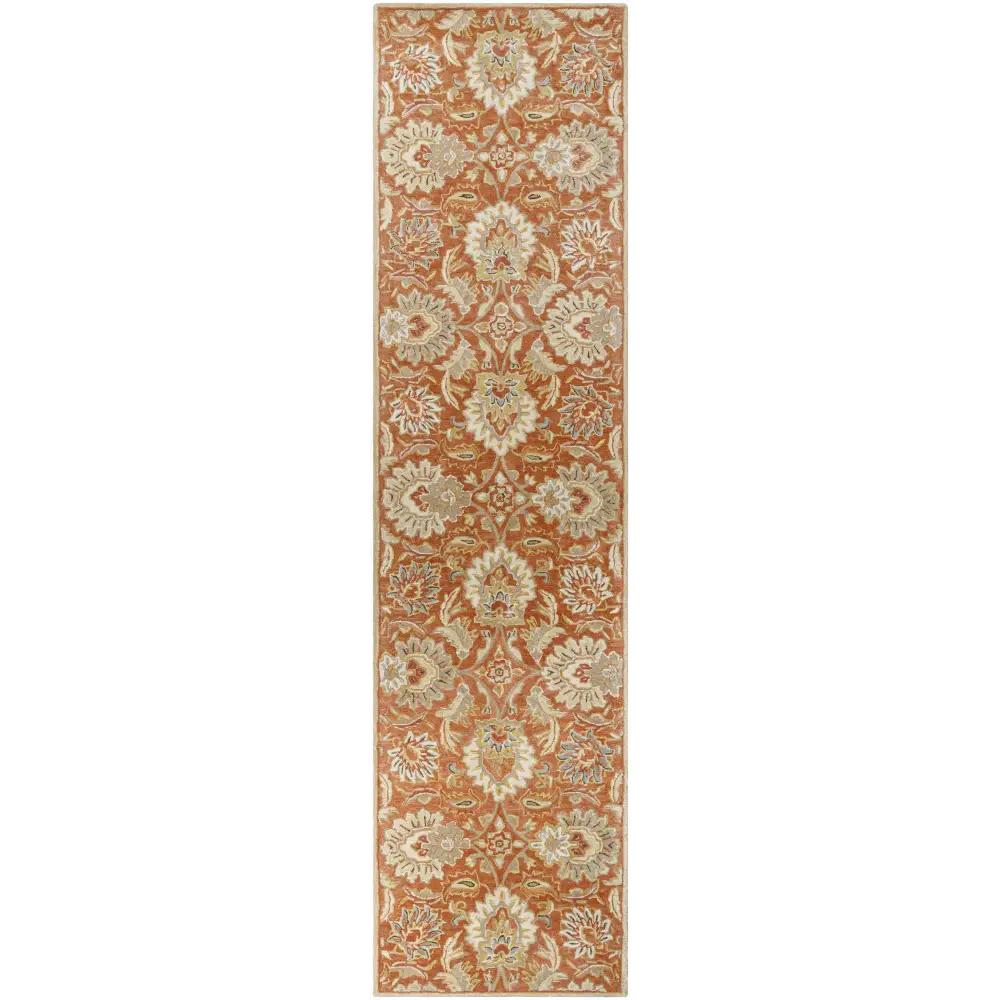 Terra Cotta Floral Wool Area Rug - 3’ x 12’ Runner - Boutique Rugs