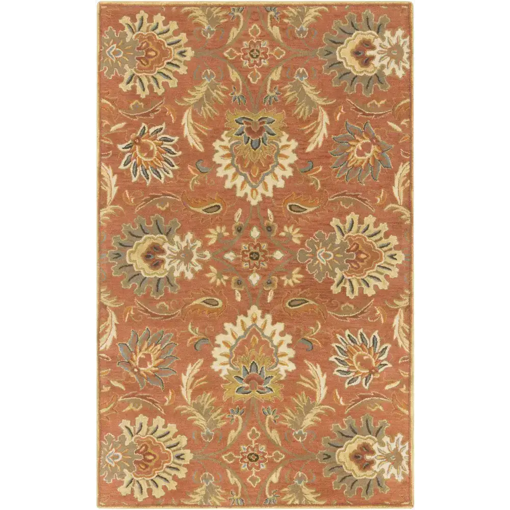 Terra Cotta Floral Wool Area Rug - 5’ x 8’ Rectangle - Boutique Rugs
