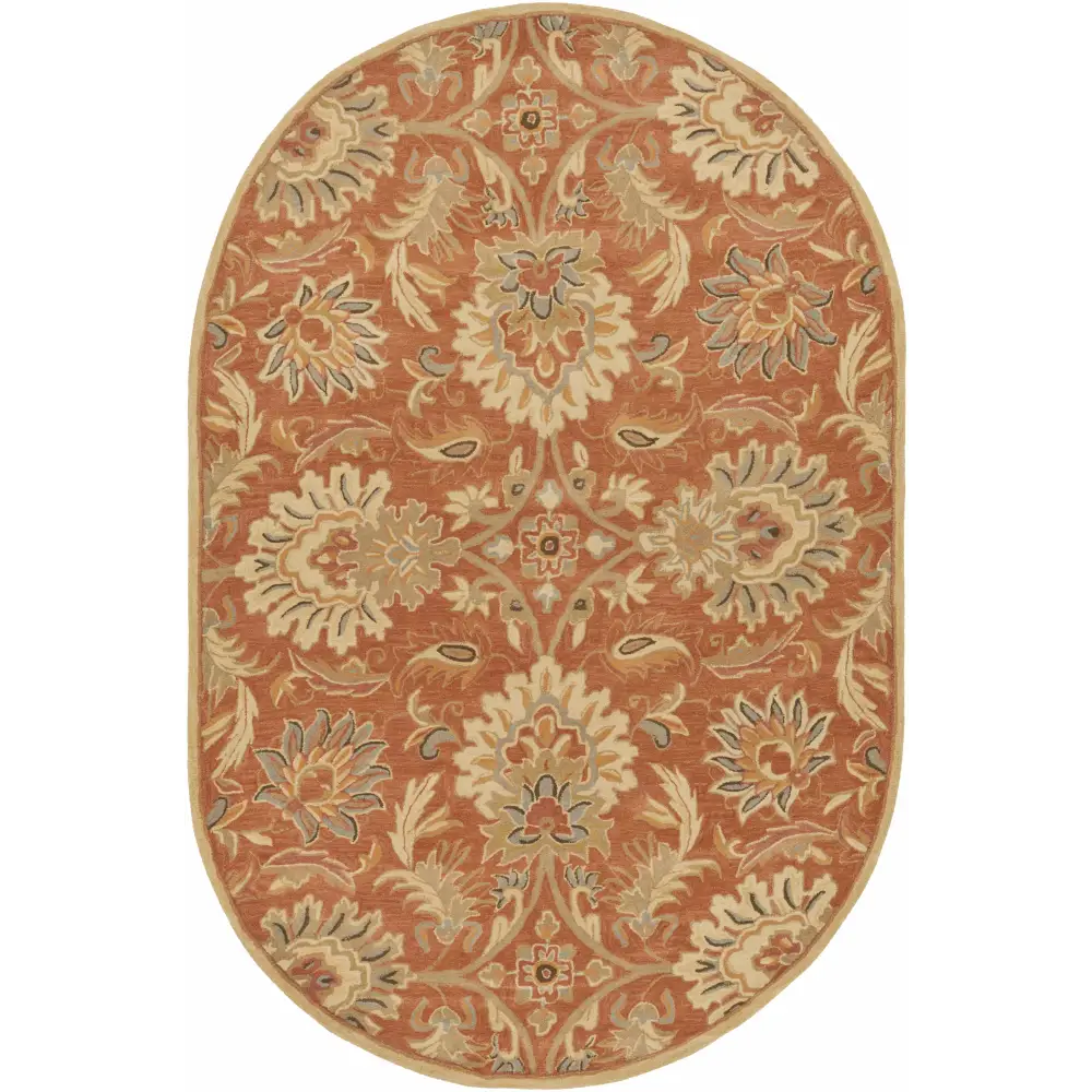 Terra Cotta Floral Wool Area Rug - 6’ x 9’ Oval - Boutique Rugs