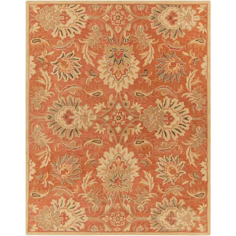 Terra Cotta Floral Wool Area Rug - 7’6’’ x 9’6’’ Rectangle - Boutique Rugs