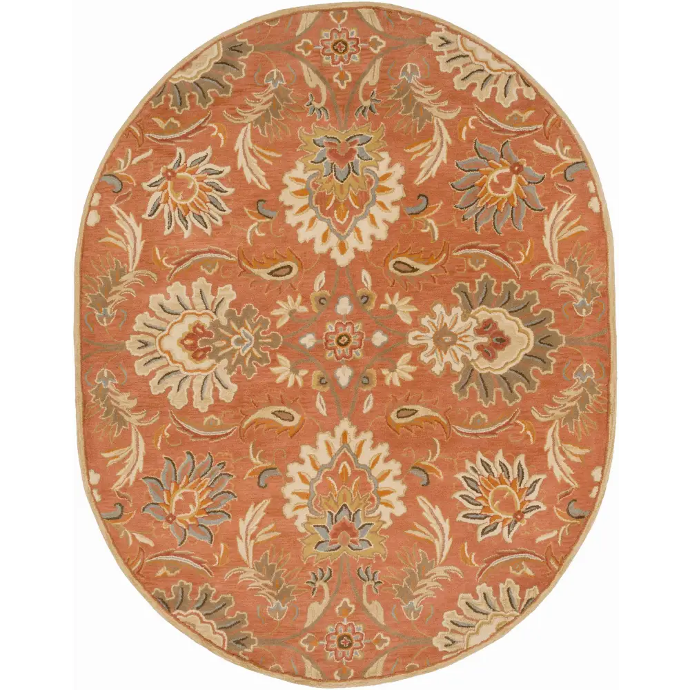 Terra Cotta Floral Wool Area Rug - 8’ x 10’ Oval - Boutique Rugs