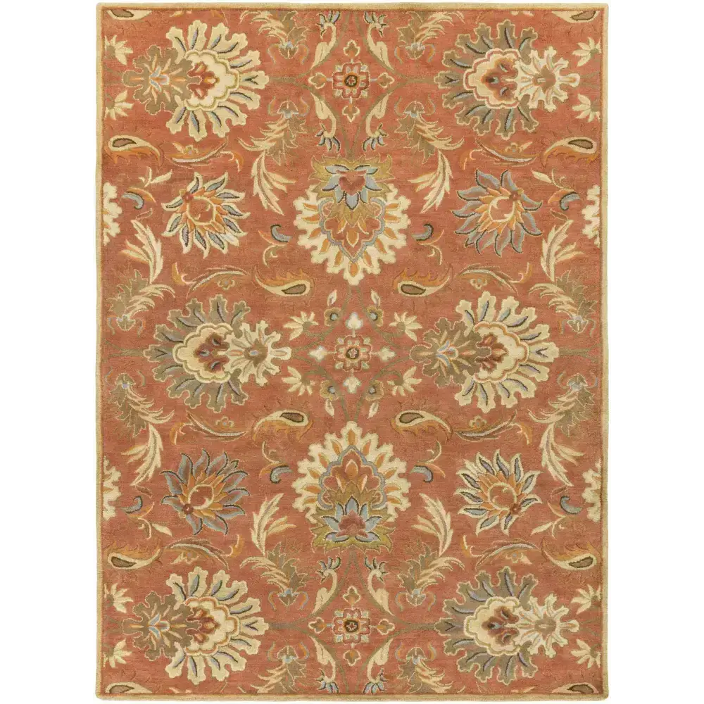 Terra Cotta Floral Wool Area Rug - 8’ x 11’ Rectangle - Boutique Rugs