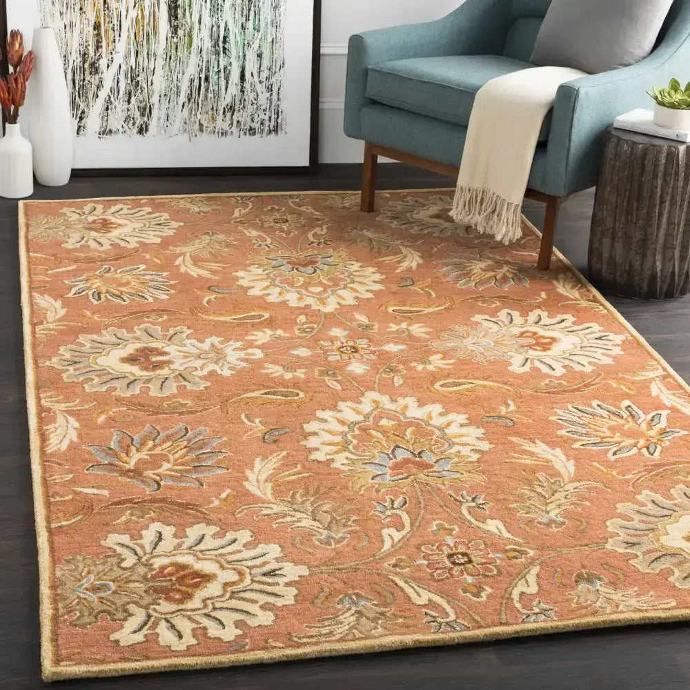 Terra Cotta Floral Wool Area Rug - Boutique Rugs
