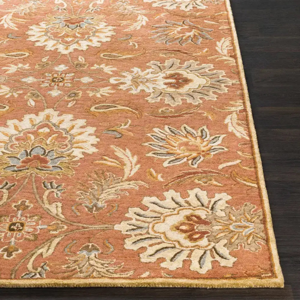 Terra Cotta Floral Wool Area Rug - Boutique Rugs