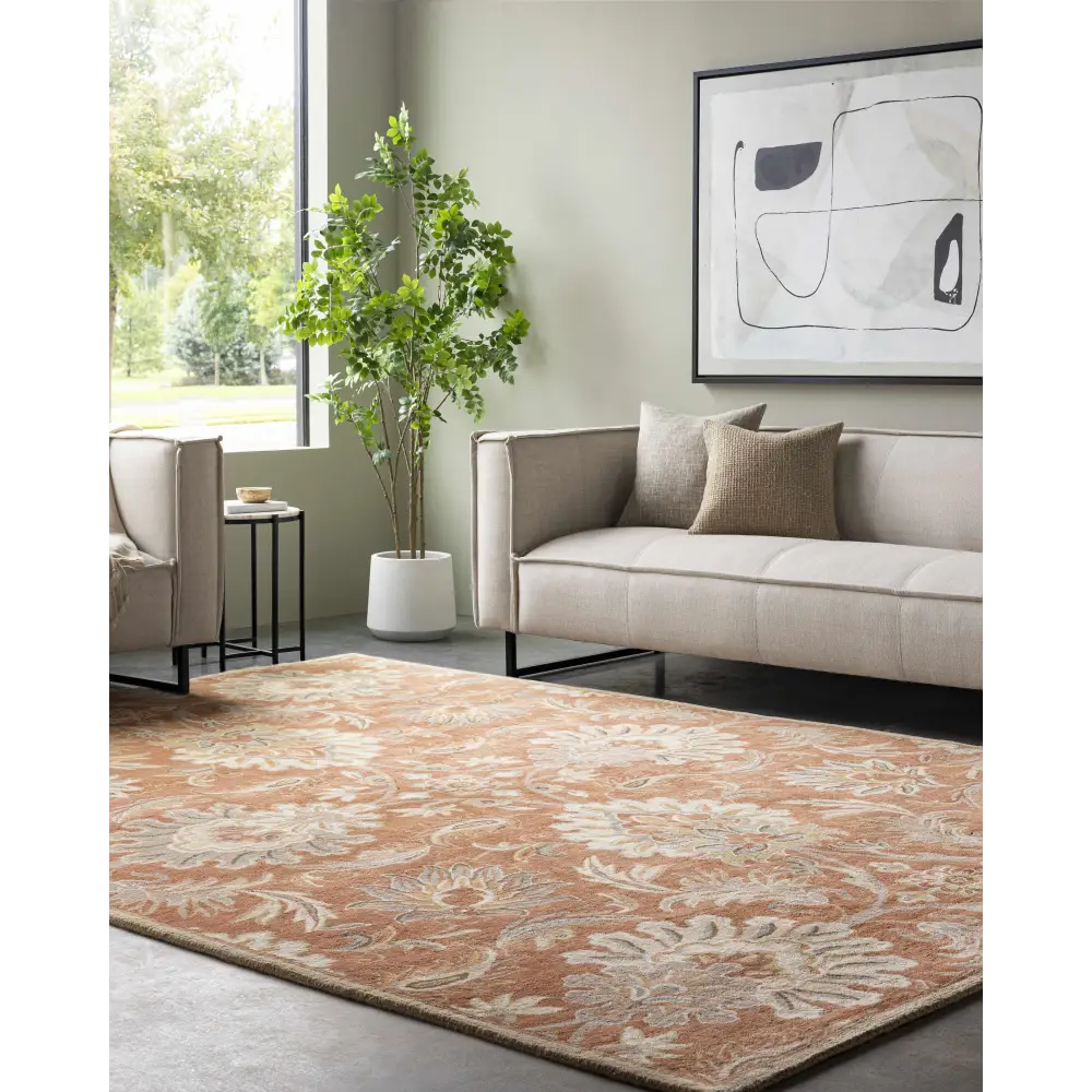 Terra Cotta Floral Wool Area Rug - Boutique Rugs