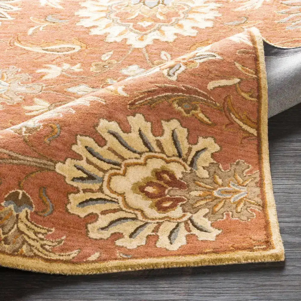 Terra Cotta Floral Wool Area Rug - Boutique Rugs
