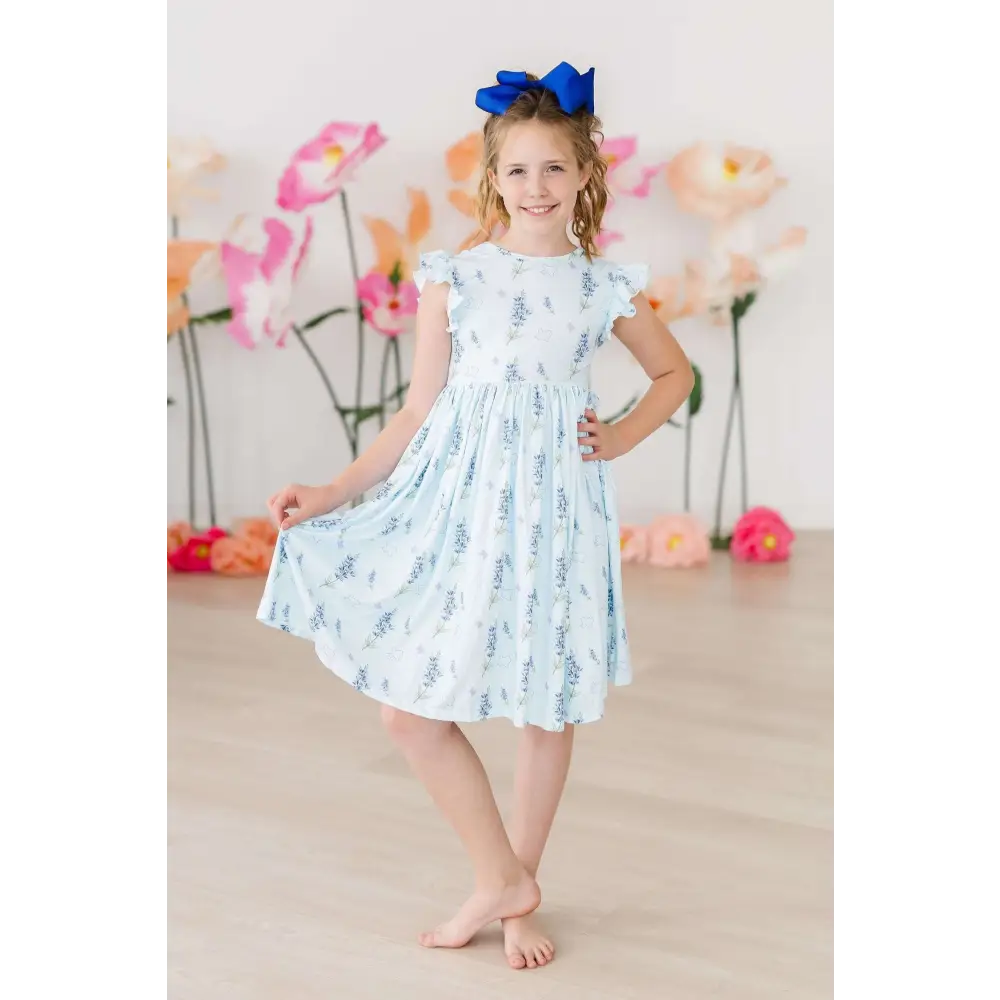 Texas Bluebonnets Flutter Sleeve Twirl Dress - Mila & Rose ®