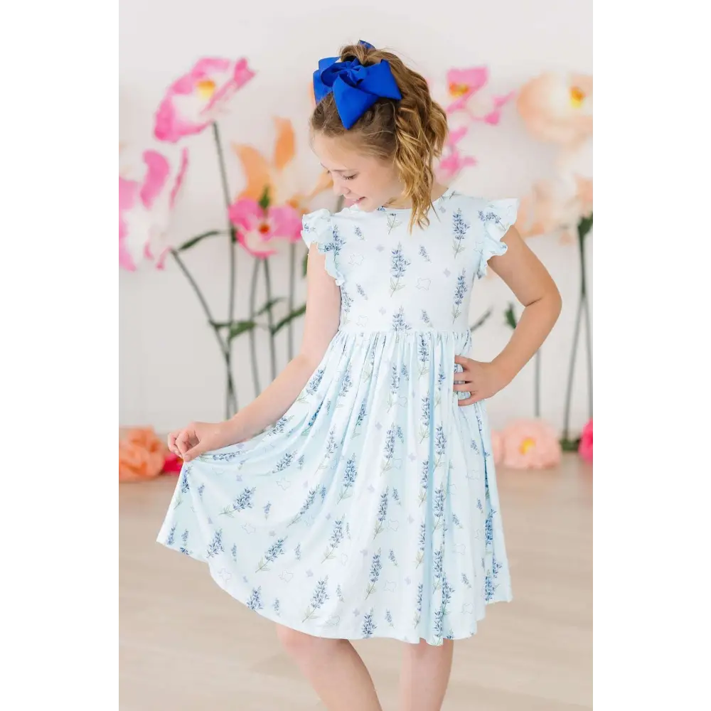 Texas Bluebonnets Flutter Sleeve Twirl Dress - Mila & Rose ®