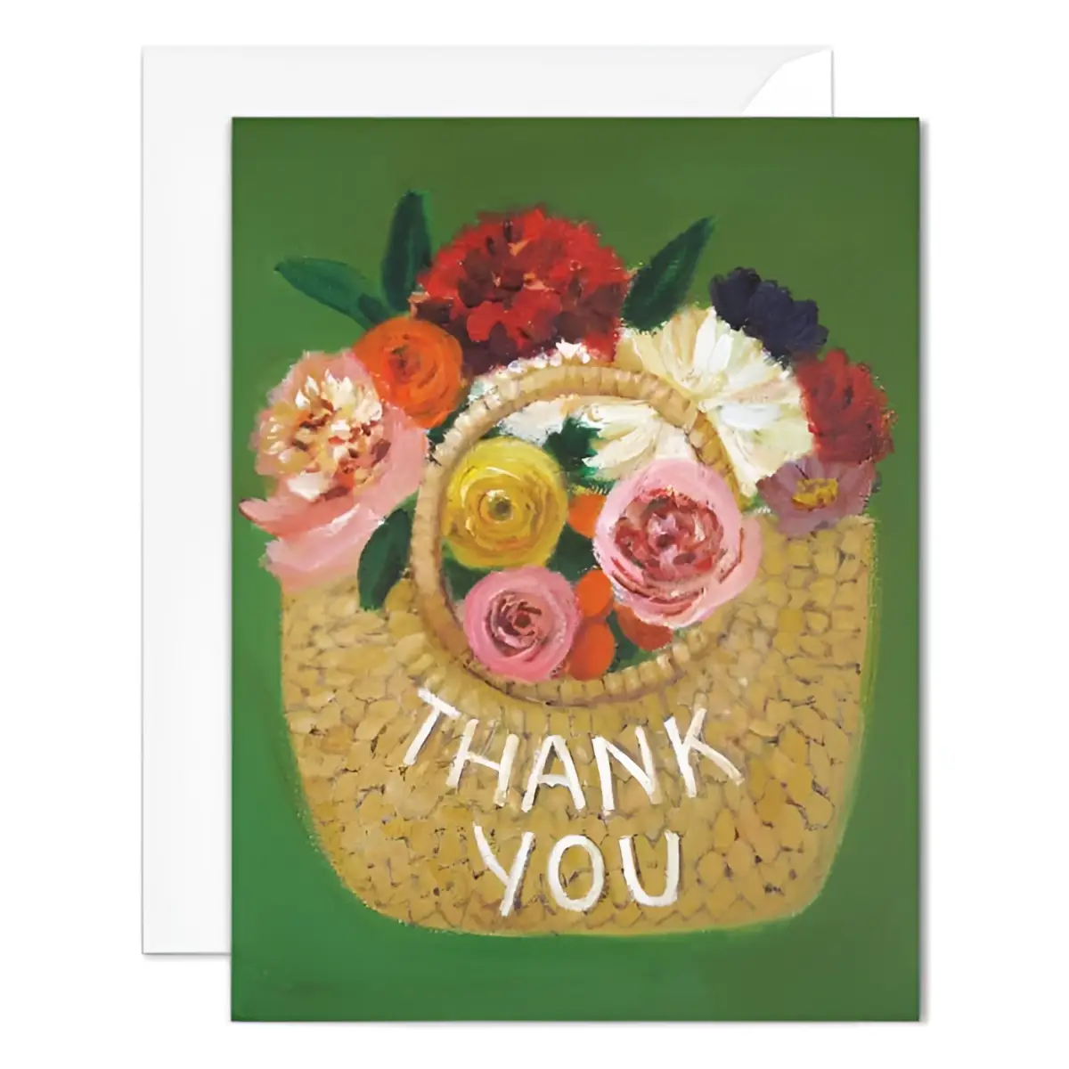 Thank You Card - Straw Basket with Flowers - Janet Hill - JANET HILL STUDIO