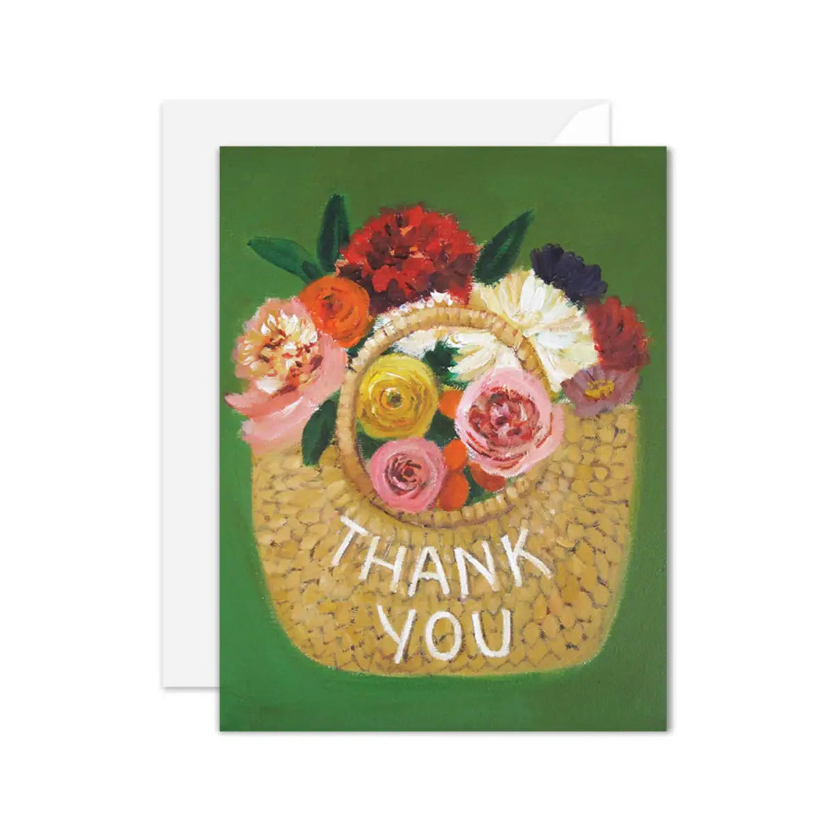 Thank You Card - Straw Basket with Flowers - Janet Hill - JANET HILL STUDIO