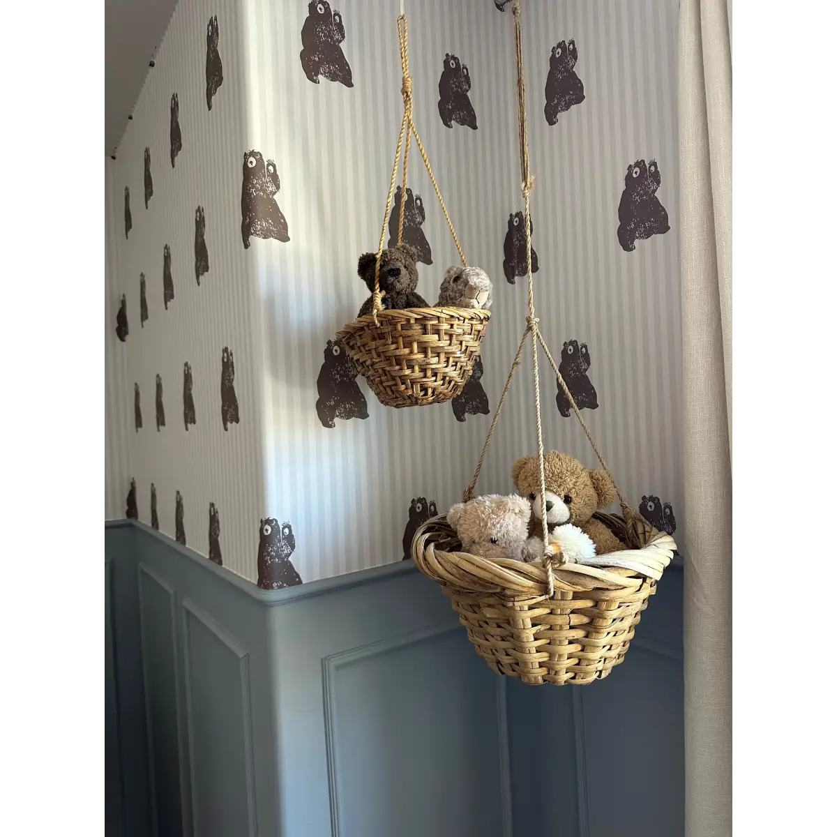 Theodore Wallpaper - Teddy Bears on Tiny Stripes - by Aubrey Fairchild - Loomwell Home Goods