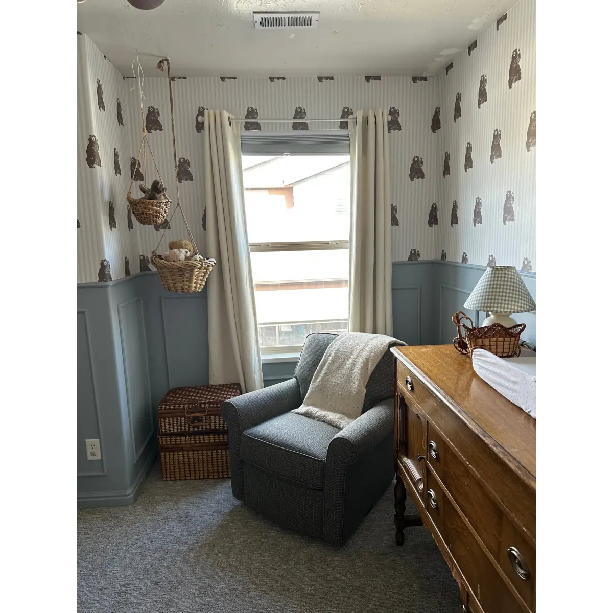 Theodore Wallpaper - Teddy Bears on Tiny Stripes - by Aubrey Fairchild - Loomwell Home Goods