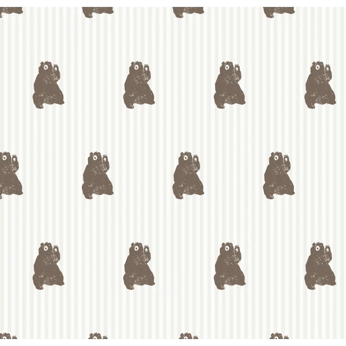 Theodore Wallpaper - Teddy Bears on Tiny Stripes - by Aubrey Fairchild - Sample 1 foot by 1 foot / Brown - Loomwell