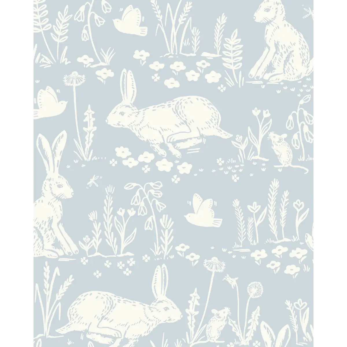 Thumper Rabbit Wallpaper - Wild Rabbits for Kids - by Hufton Studio - Sample 1 foot by 1 foot / Blue - Loomwell Home