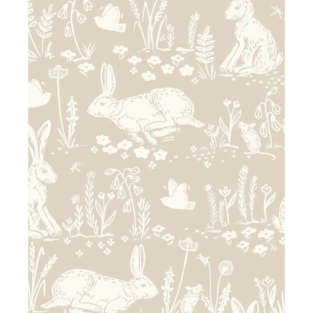 Thumper Rabbit Wallpaper - Wild Rabbits for Kids - by Hufton Studio - Sample 1 foot by 1 foot / Neutral - Loomwell Home