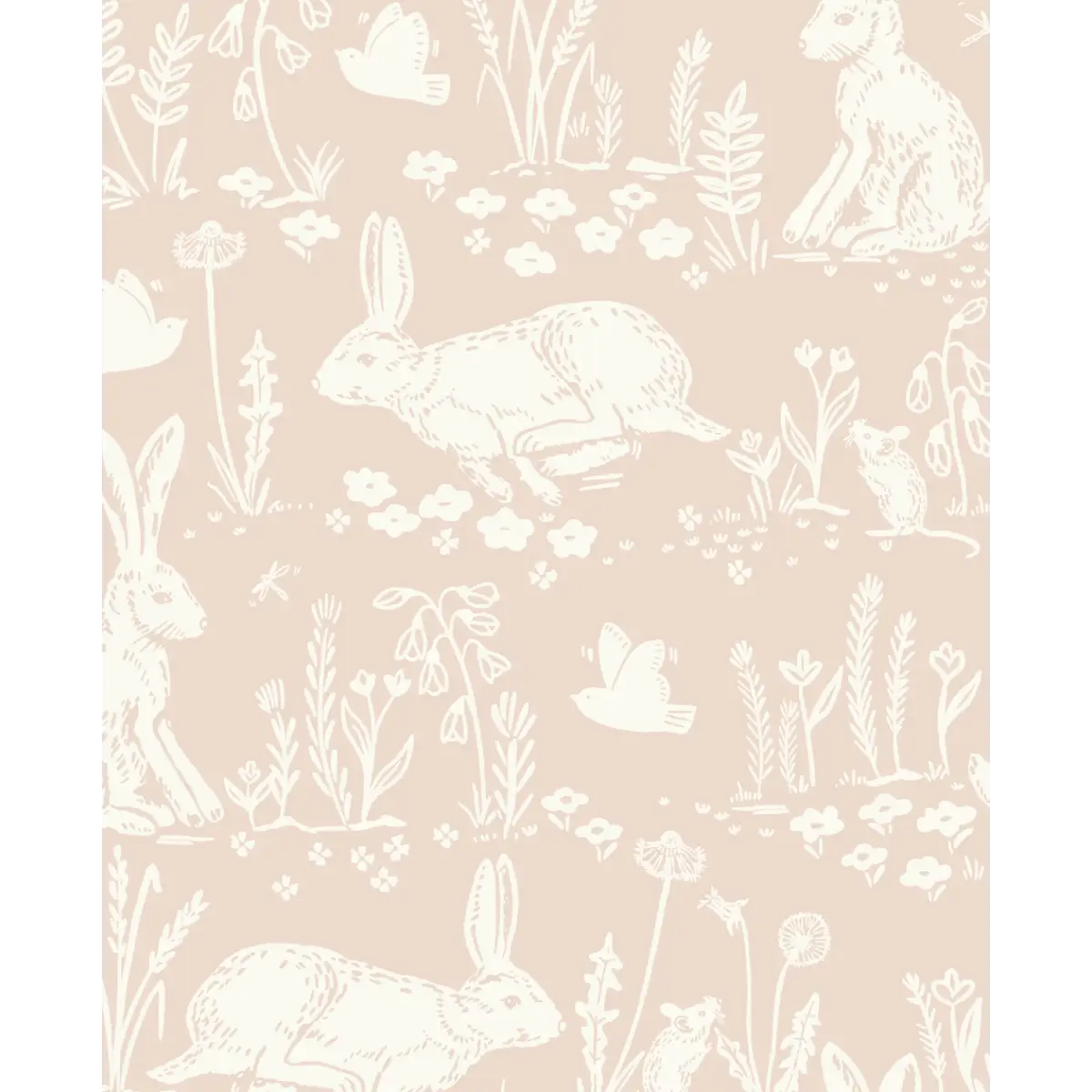 Thumper Rabbit Wallpaper - Wild Rabbits for Kids - by Hufton Studio - Sample 1 foot by 1 foot / Pink - Loomwell Home