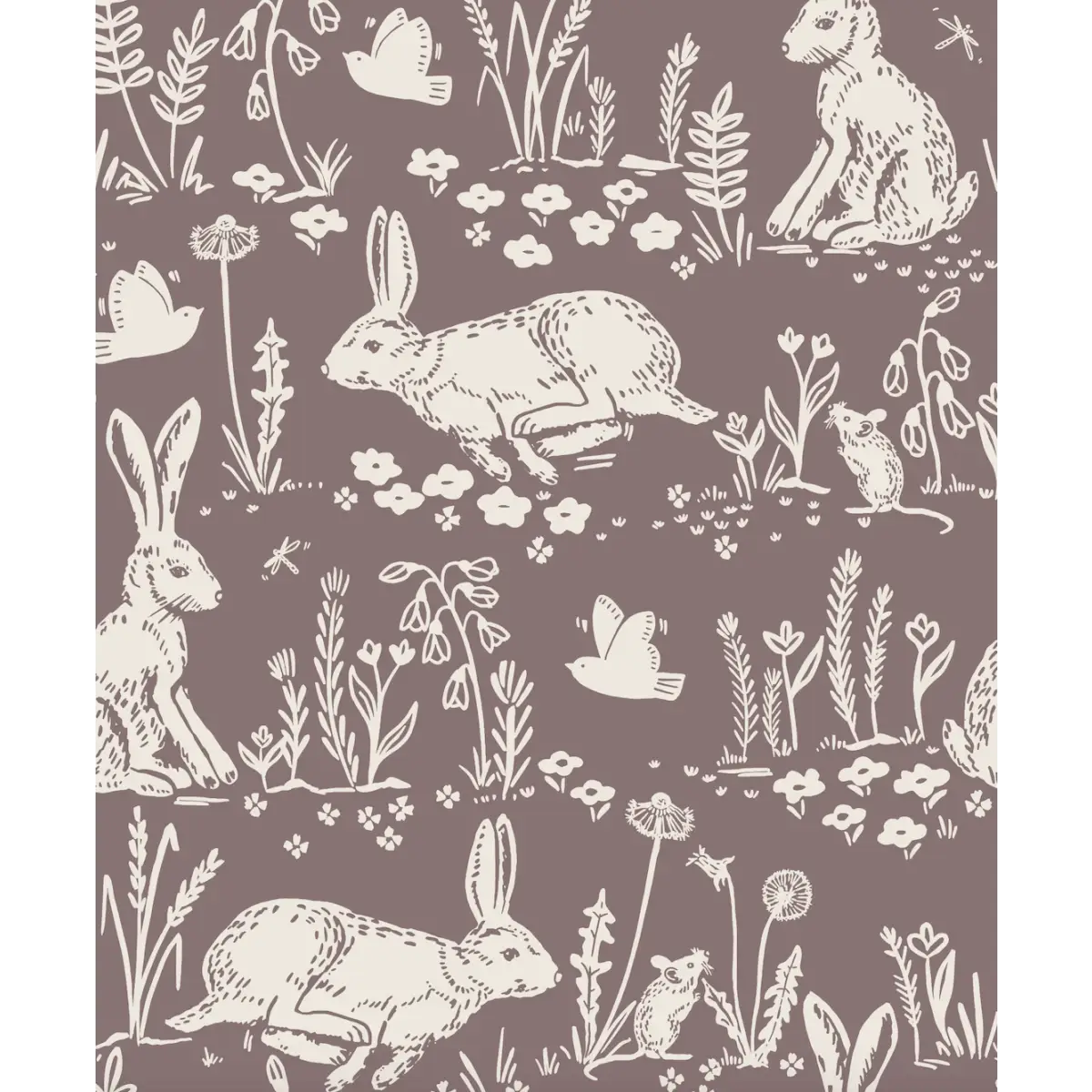 Thumper Rabbit Wallpaper - Wild Rabbits for Kids - by Hufton Studio - Sample 1 foot by 1 foot / Plum - Loomwell Home