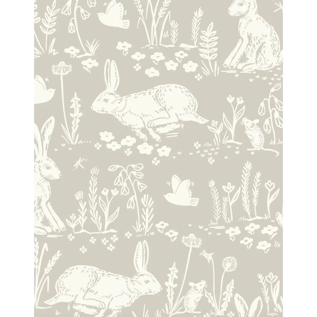 Thumper Rabbit Wallpaper - Wild Rabbits for Kids - by Hufton Studio - Sample 1 foot by 1 foot / Taupe - Loomwell Home
