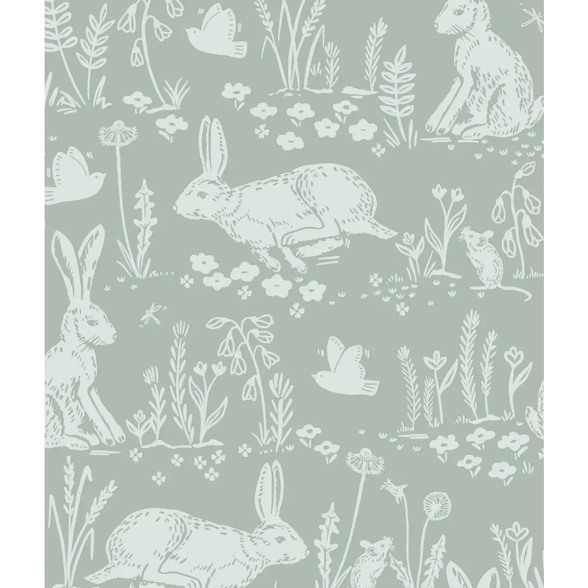 Thumper Rabbit Wallpaper - Wild Rabbits for Kids - by Hufton Studio - Sample 1 foot by 1 foot / Teal - Loomwell Home