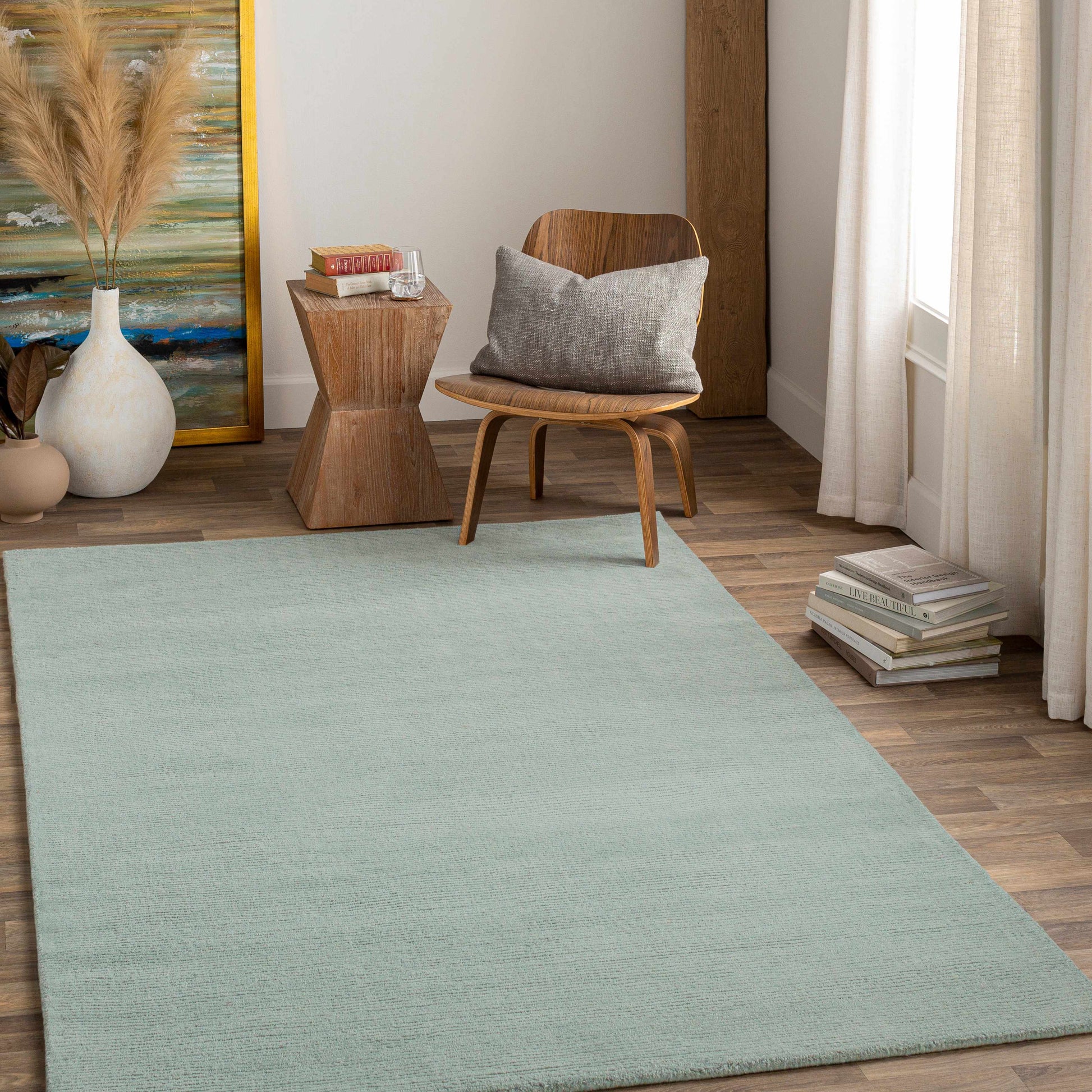 Dusty Sage Solid Wool Area Rug - Boutique Rugs