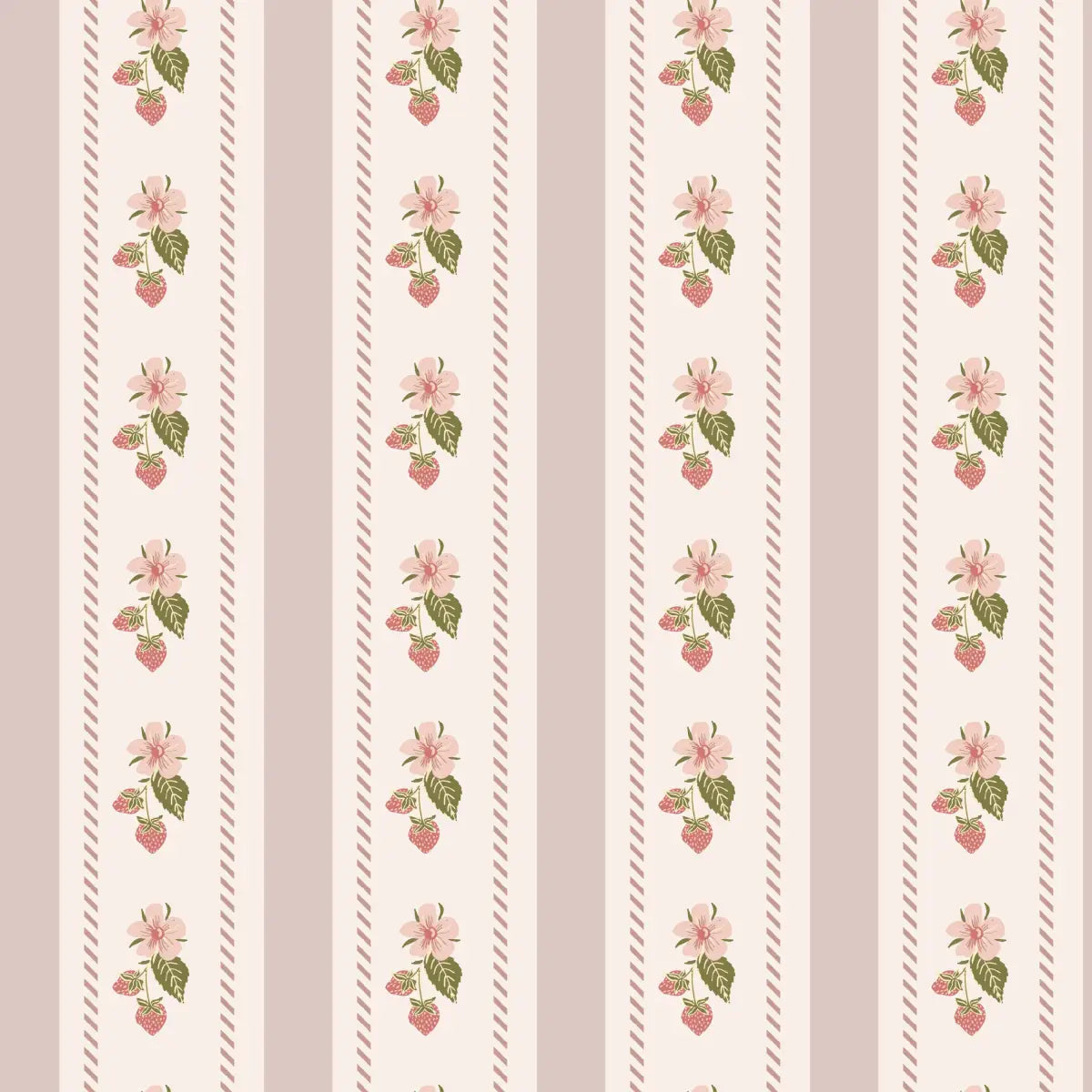 Tilda Wallpaper - Strawberry Cottage Stripe - by Adeline-Julie Bee - Sample 1 foot by 1 foot - Loomwell Home Goods