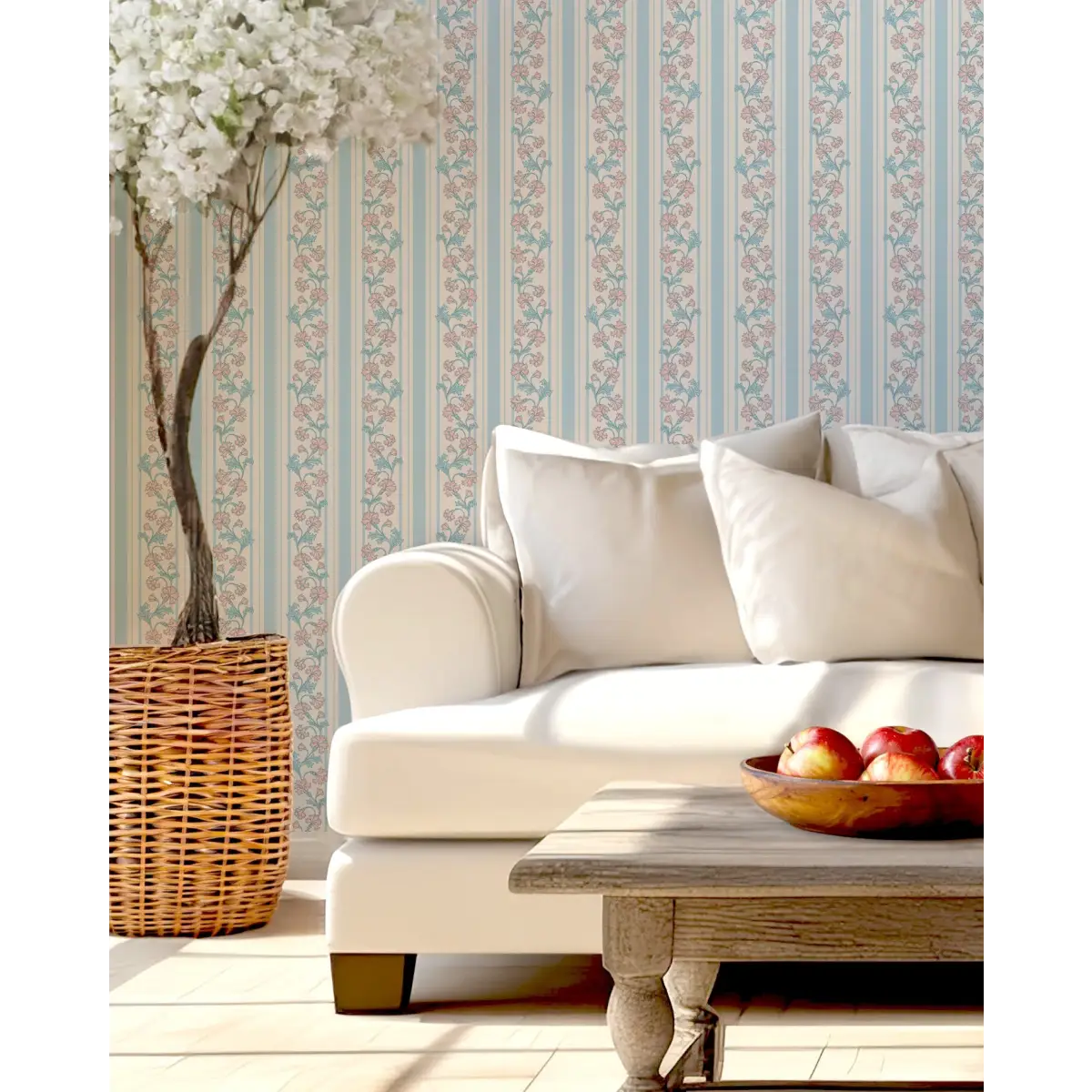 Tillie Wallpaper - Flowers and Stripes - by Anna Black Creative - Loomwell Home Goods