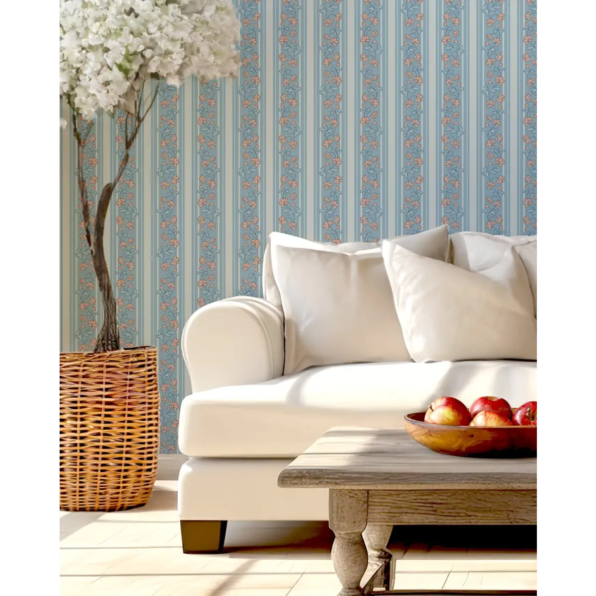 Tillie Wallpaper - Flowers and Stripes - by Anna Black Creative - Loomwell Home Goods