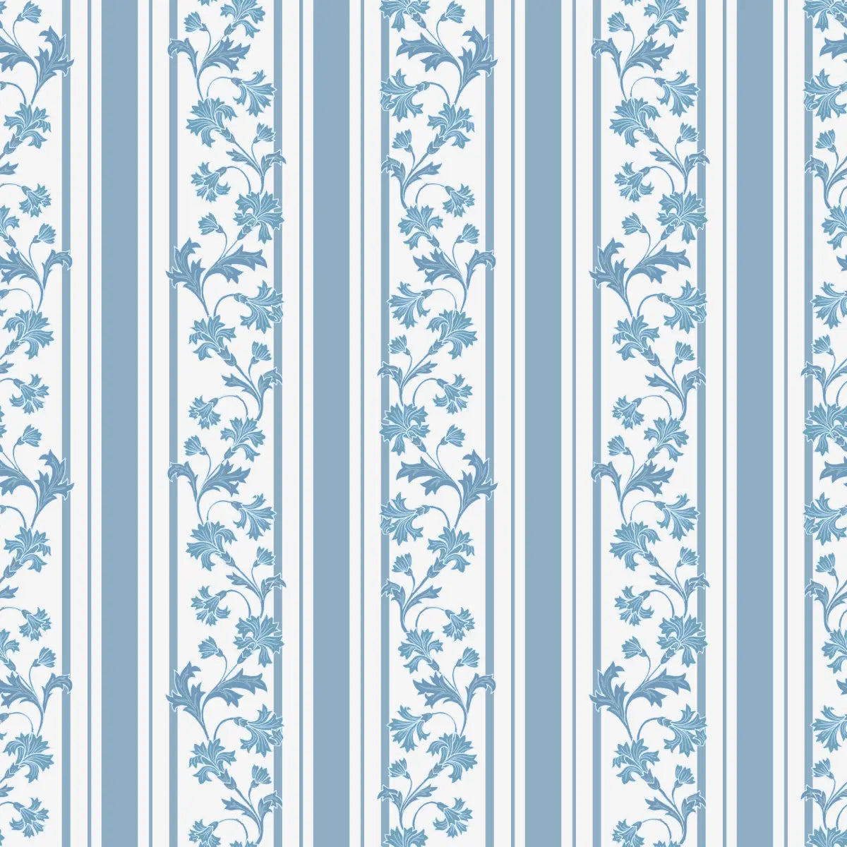 Tillie Wallpaper - Flowers and Stripes - by Anna Black Creative - Sample 1 foot by 1 foot / Blue - Loomwell Home Goods