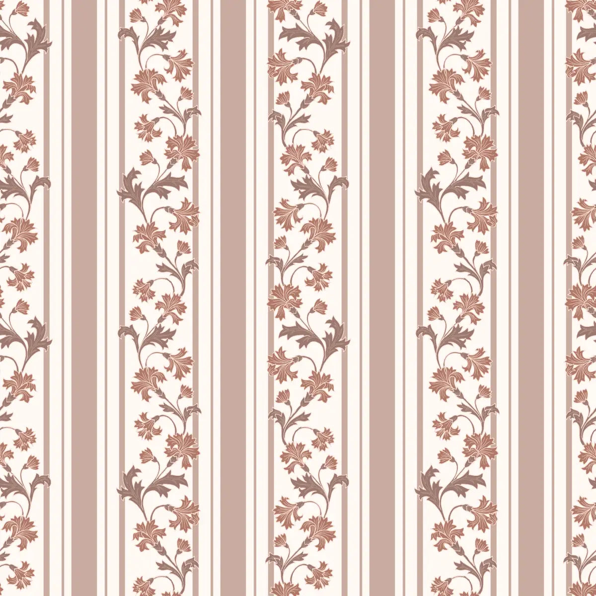 Tillie Wallpaper - Flowers and Stripes - by Anna Black Creative - Sample 1 foot by 1 foot / Brown - Loomwell Home Goods