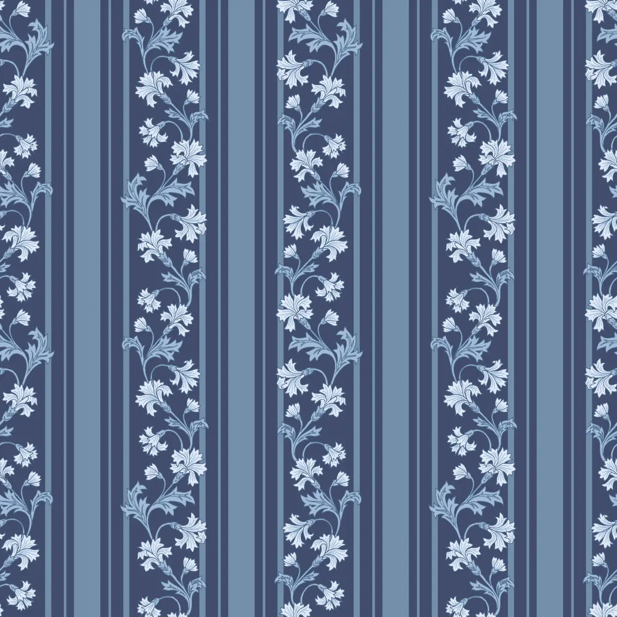 Tillie Wallpaper - Flowers and Stripes - by Anna Black Creative - Sample 1 foot by 1 foot / Dark Blue - Loomwell Home