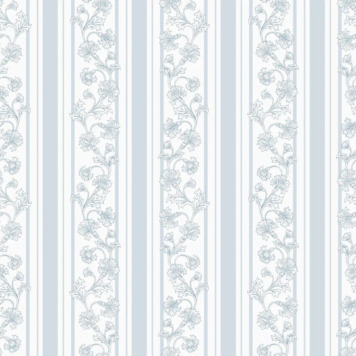 Tillie Wallpaper - Flowers and Stripes - by Anna Black Creative - Sample 1 foot by 1 foot / Light Blue - Loomwell Home