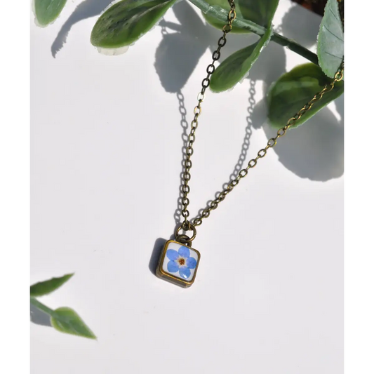 Tiny Flower Square Necklace Pressed Flower - My Beverly Jewelry