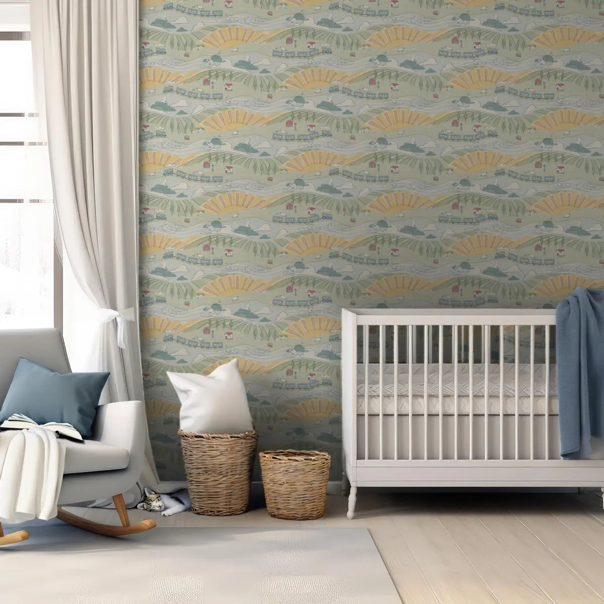 Tommy Wallpaper - Train Journey through the Farm - by House of Haricot - Loomwell Home Goods