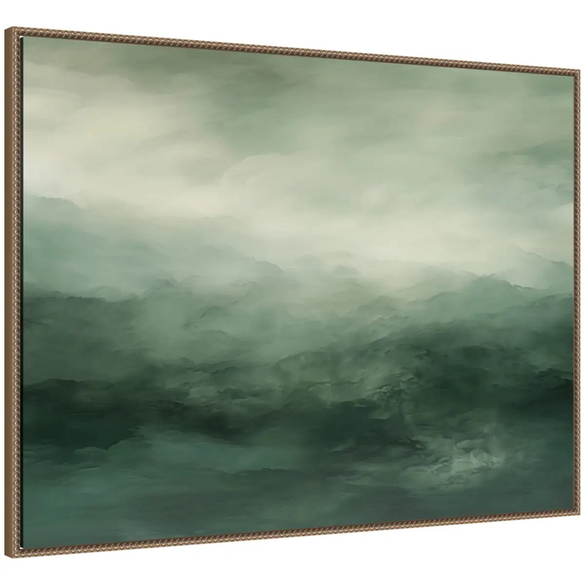 Tonal Sage Emerald Forest Green Landscape Horizontal Framed Canvas Wall Art Print - Beaded Dark Gold - kateandlaurel