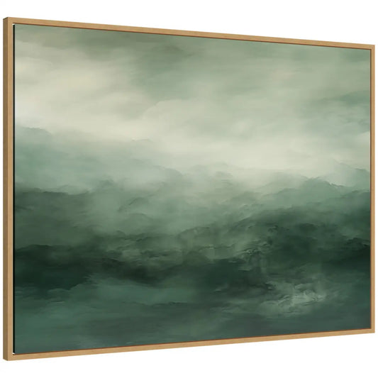 Tonal Sage Emerald Forest Green Landscape Horizontal Framed Canvas Wall Art Print - Natural - kateandlaurel