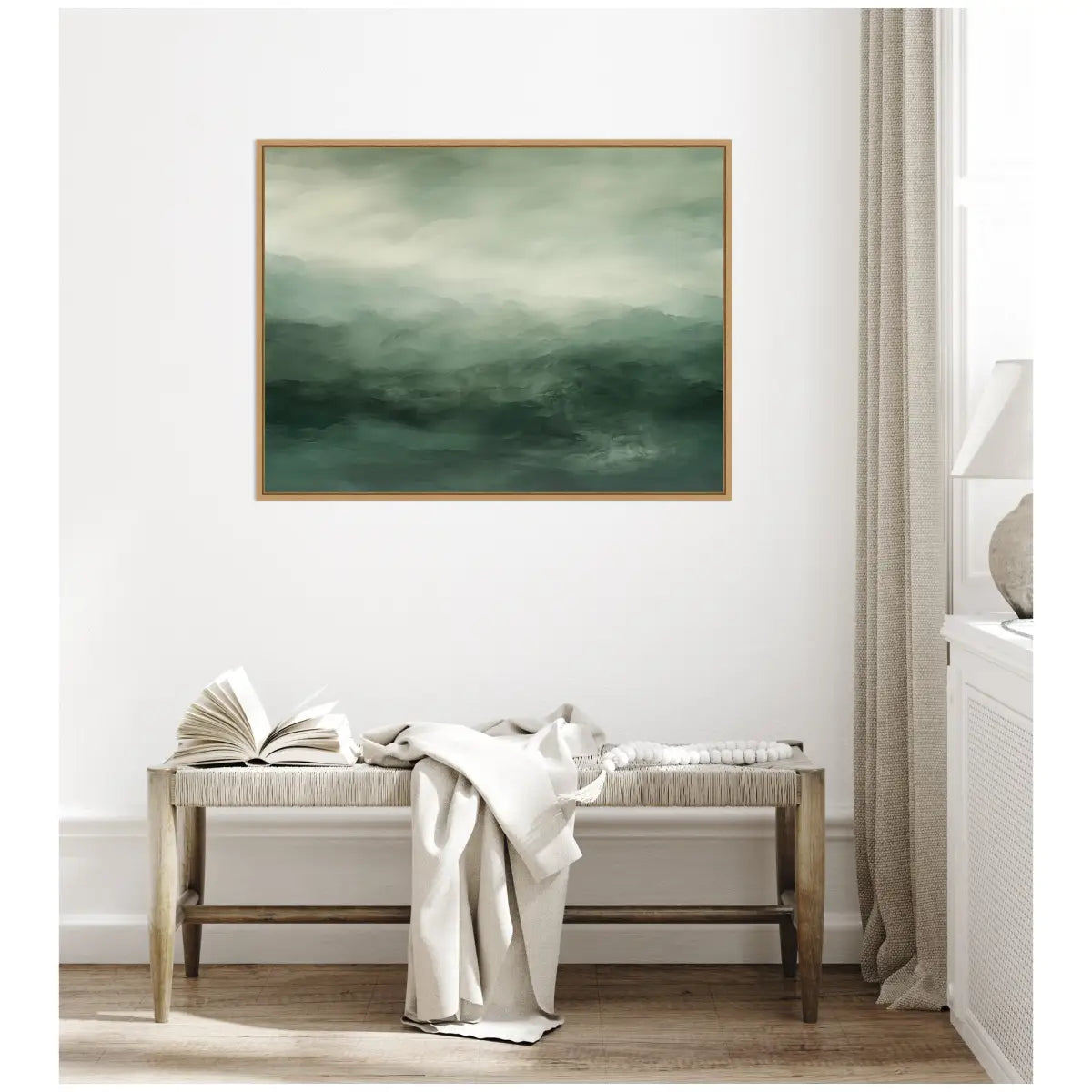 Tonal Sage Emerald Forest Green Landscape Horizontal Framed Canvas Wall Art Print - kateandlaurel