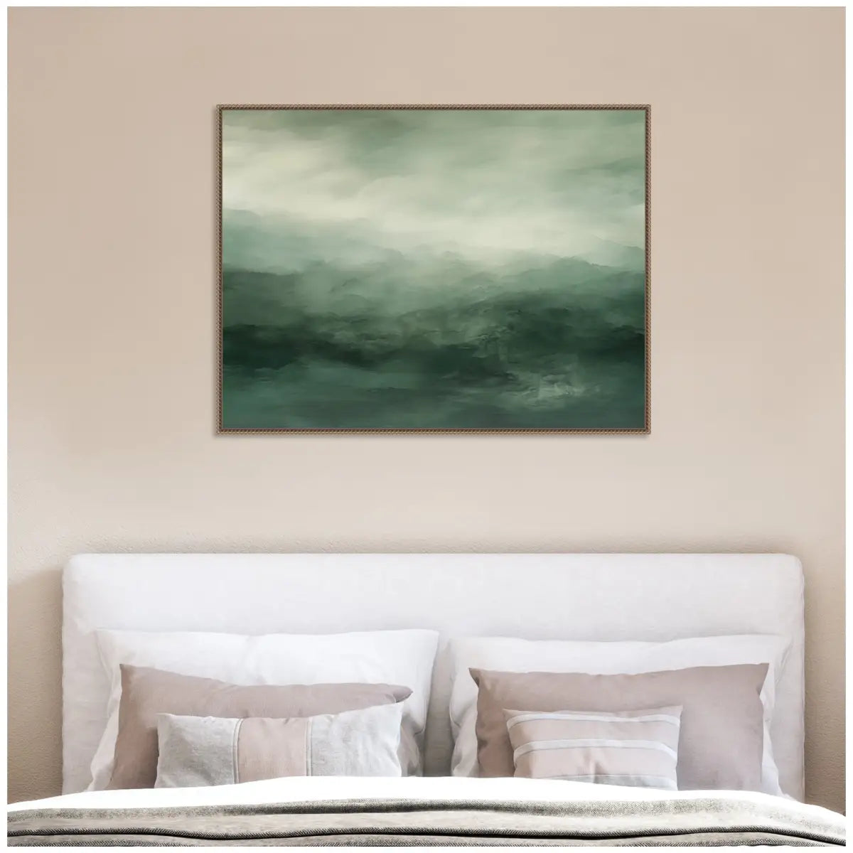 Tonal Sage Emerald Forest Green Landscape Horizontal Framed Canvas Wall Art Print - kateandlaurel