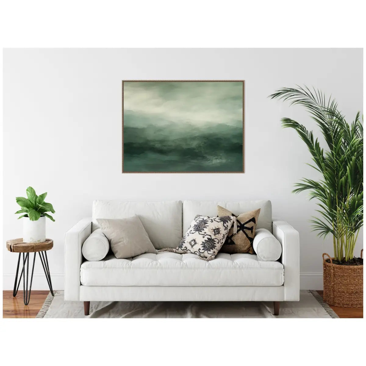 Tonal Sage Emerald Forest Green Landscape Horizontal Framed Canvas Wall Art Print - kateandlaurel