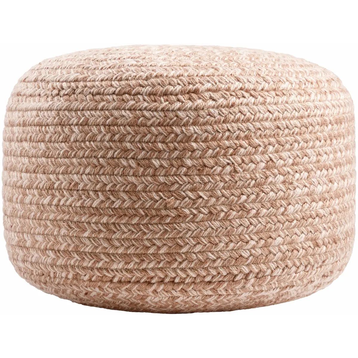 Tonanitla Natural Fiber Blush Knitted Pouf - 12’’H x 18’’W x 18’’D Cylinder - Boutique Rugs