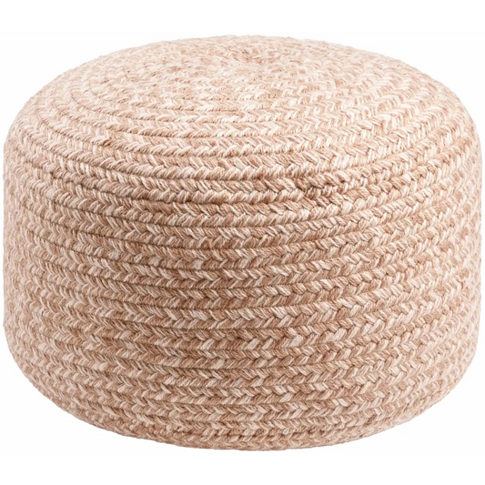 Tonanitla Natural Fiber Blush Knitted Pouf - 12’’H x 18’’W x 18’’D Cylinder - Boutique Rugs