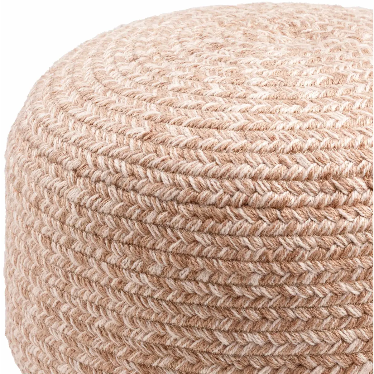 Tonanitla Natural Fiber Blush Knitted Pouf - 12’’H x 18’’W x 18’’D Cylinder - Boutique Rugs