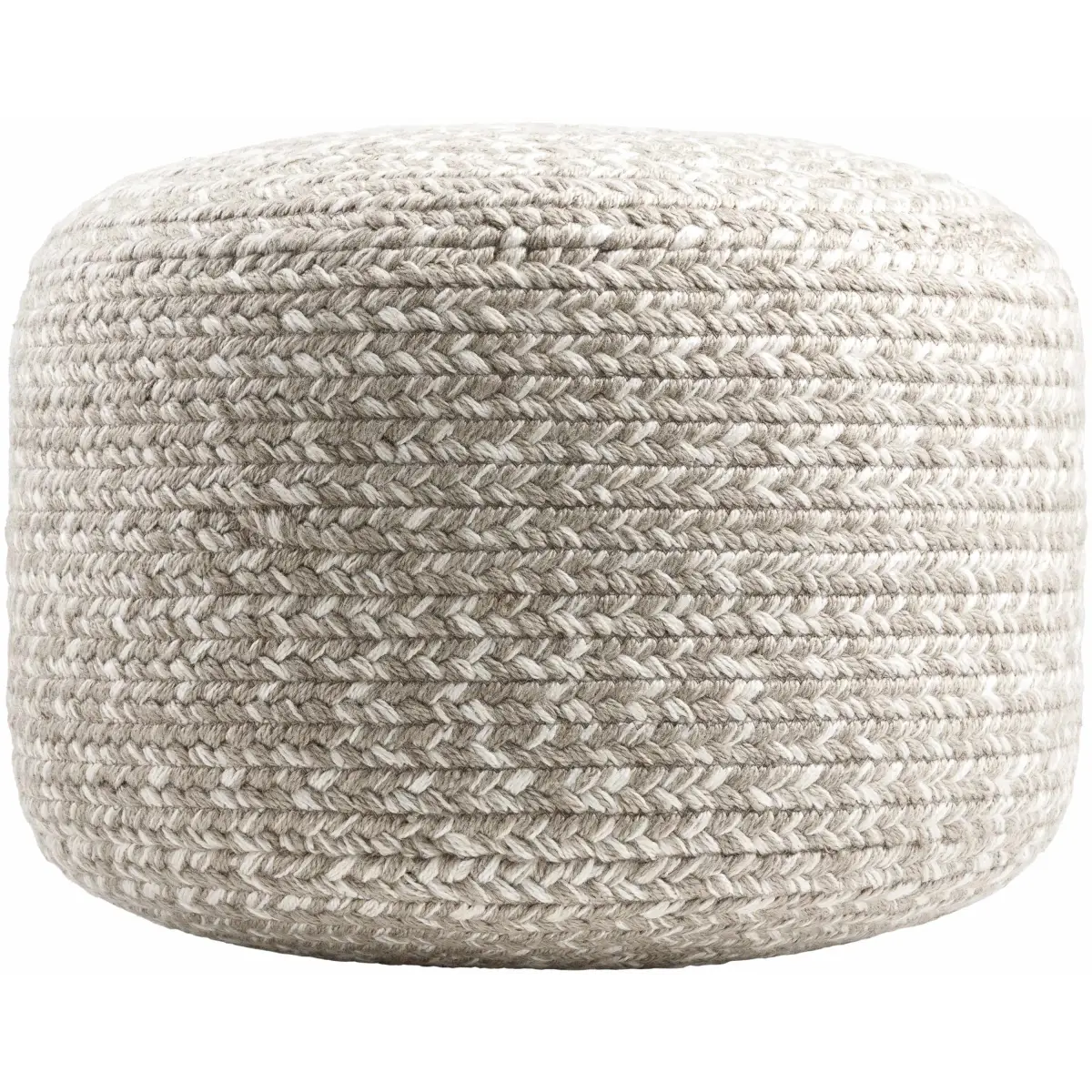 Tonanitla Natural Fiber Light Gray Knitted Pouf - 12’’H x 18’’W x 18’’D Cylinder - Boutique Rugs