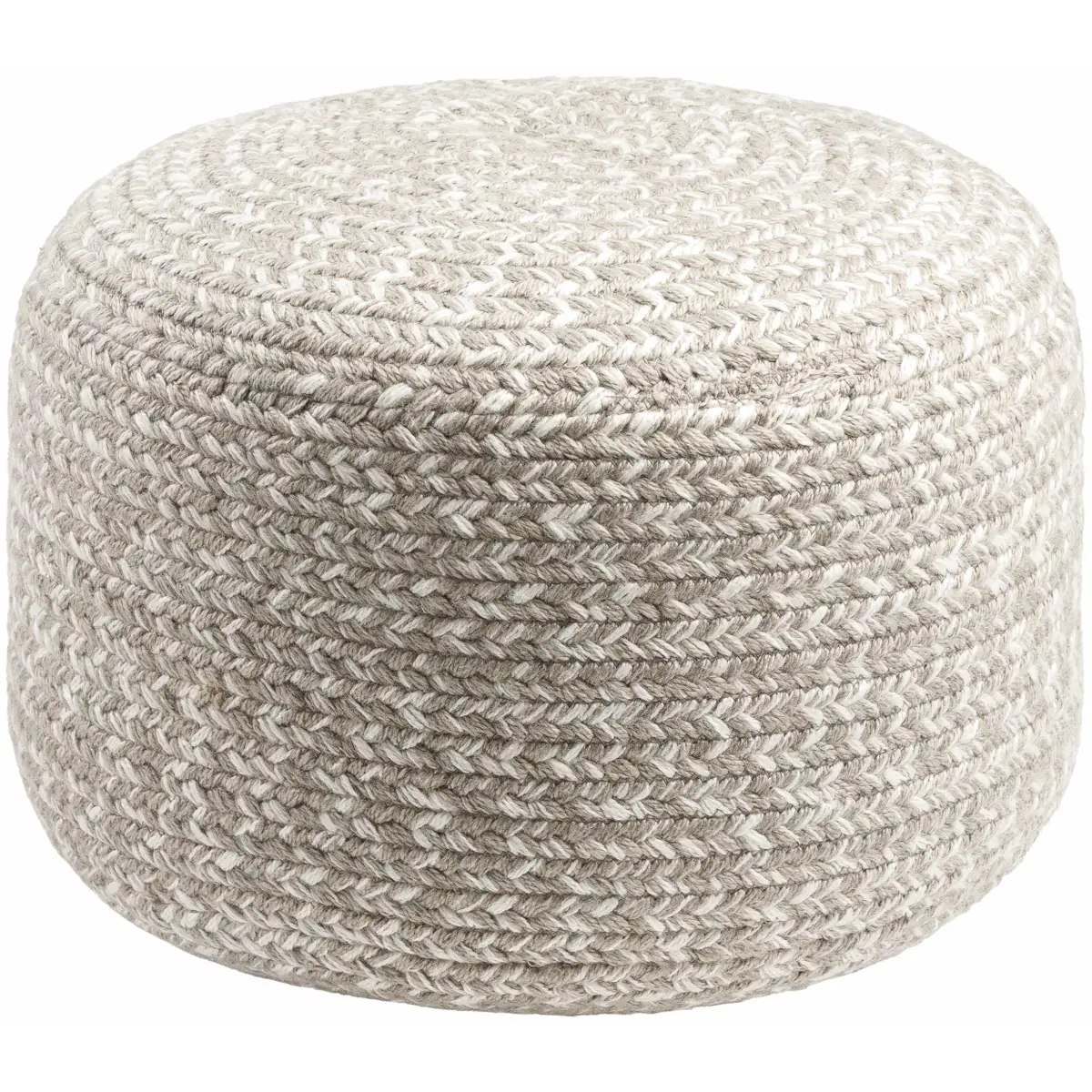 Tonanitla Natural Fiber Light Gray Knitted Pouf - 12’’H x 18’’W x 18’’D Cylinder - Boutique Rugs