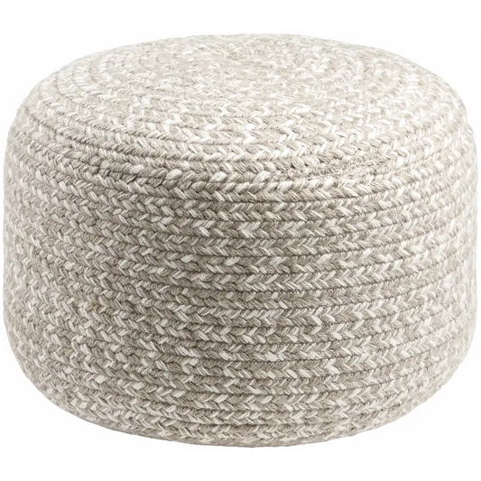 Tonanitla Natural Fiber Light Gray Knitted Pouf - 12’’H x 18’’W x 18’’D Cylinder - Boutique Rugs