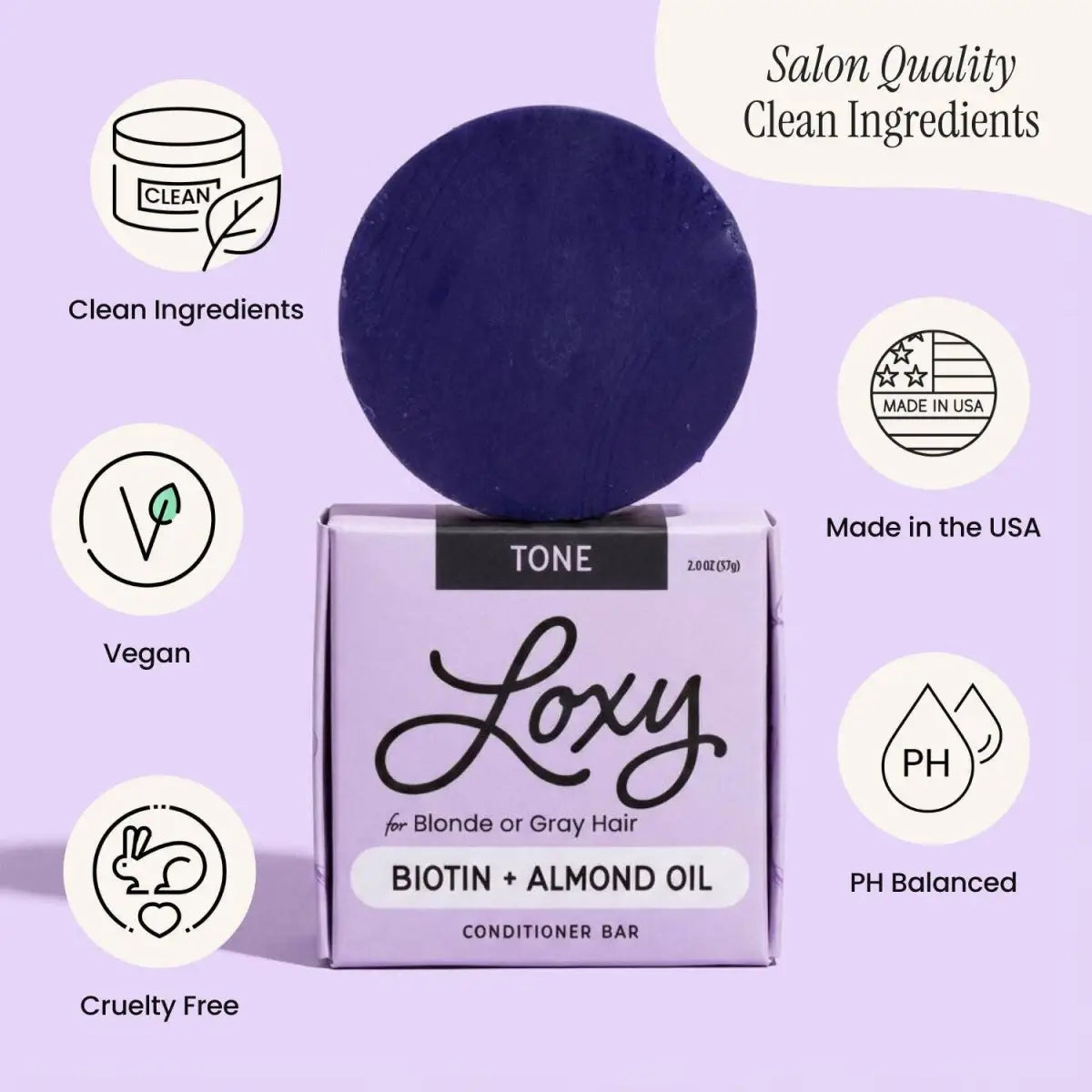 Conditioner Bar - TONE for Gray or Color-Treated Hair with Biotin and Almond Oil - Loxy