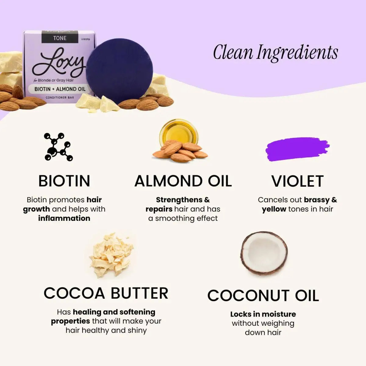 Conditioner Bar - TONE for Gray or Color-Treated Hair with Biotin and Almond Oil - Loxy