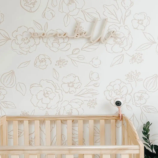 Tori Wallpaper - Beige Floral Line Drawing - by Hailey Creative - Loomwell Home Goods